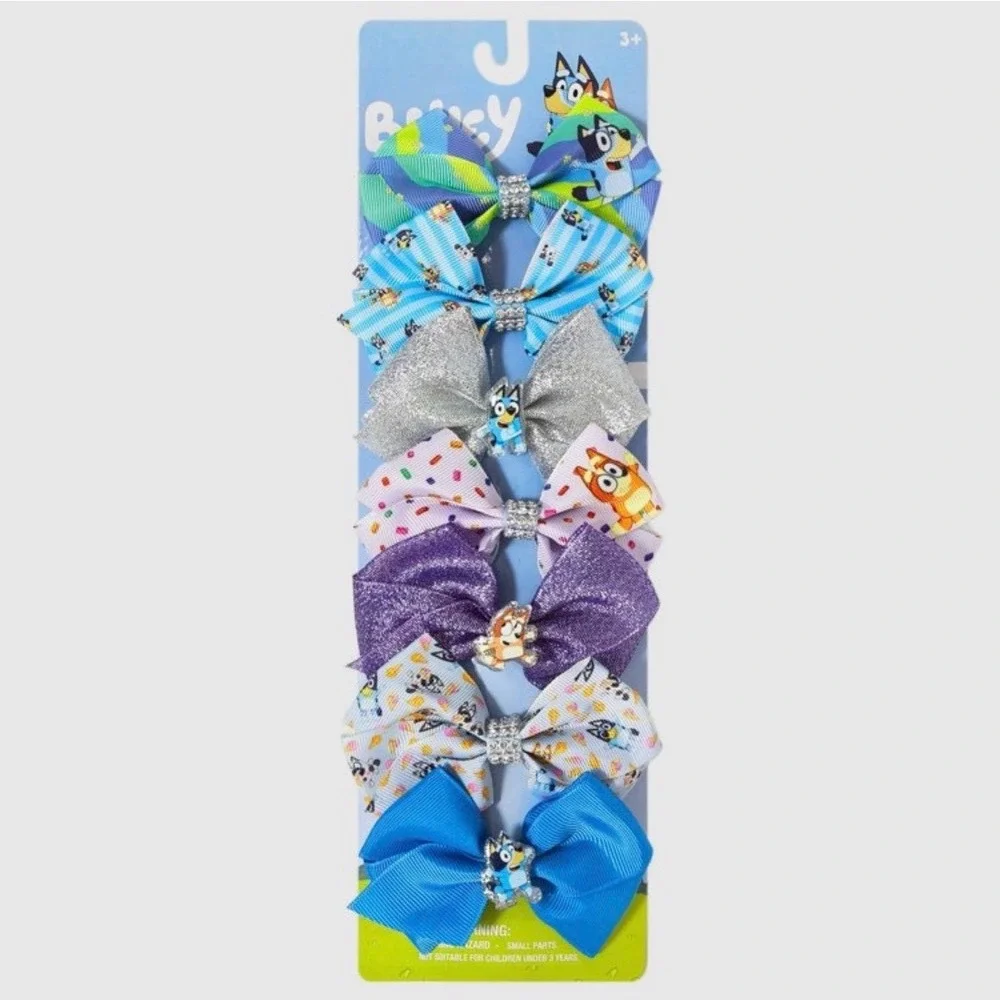 Bluey‎ Bingo 7 Piece Hair Bow Set Kids Alligator Clips Multicolor Glitter Ribbon